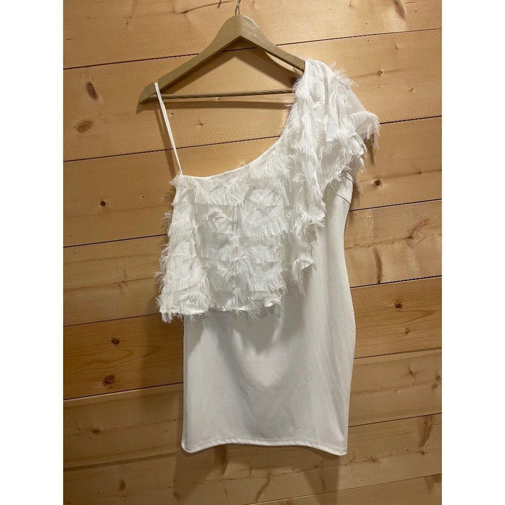 TCEC White One Shoulder Mini Dress Large Bodycon